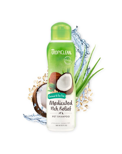 TROPICLEAN Oatmeal Tea Tree Medicated Itch Relief Shampoo 355ml nyugtató sampon kutyák és macskák viszkető bőrére