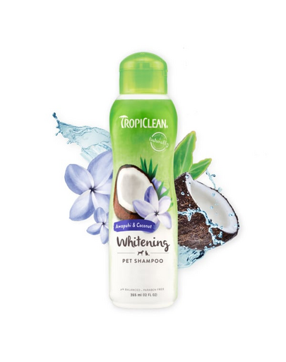 TROPICLEAN Awapuhi & Coconut Whitening Shampoo 355ml sampon fehér és világos szőrzetre kutyák és macskák számára