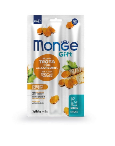 MONGE Dog Sticks Adult Pisztráng kurkumával 45g