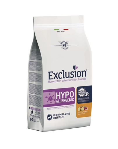 EXCLUSION Hypoallergenic medium large breeds kacsa- és burgonyatáp közepes és nagytestű kutyafajták számára 12 kg