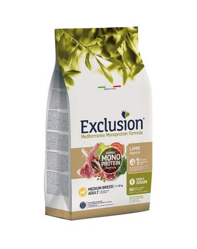EXCLUSION MonoProtein Noble Grain medium breed dogs közepes fajtájú kutyaeledel bárányhússal 12 kg