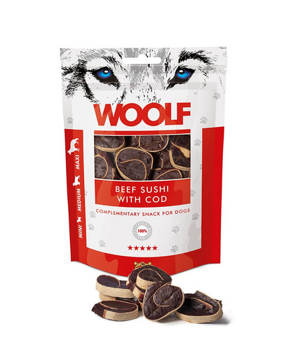 WOOLF Beef Sushi With Cod Marhahússal és tőkehallal 100g