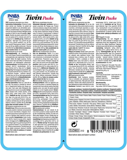 INABA Dog Twin Csirke, zöldség és sajt húslevesben kutyáknak 2x40 g