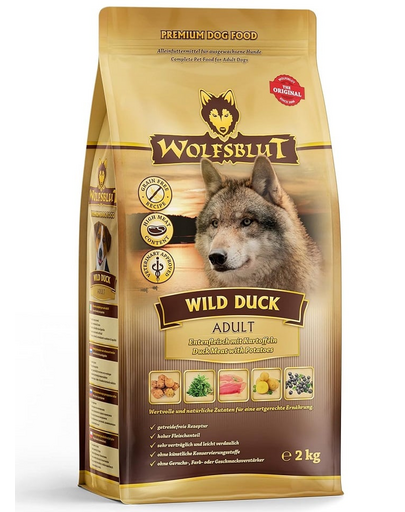 WOLFSBLUT Wild Duck Large Breed Adult szárazeledel idősebb allergiás kutyák számára lóhússal és édesburgonyával 12,5 kg