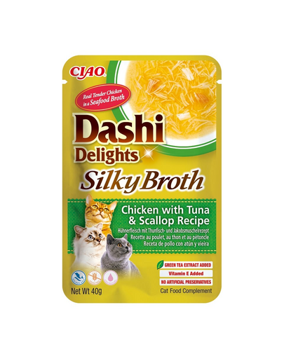 INABA Cat Dashi Delights Silky Broth Csirke, tonhal és fésűkagyló 40g