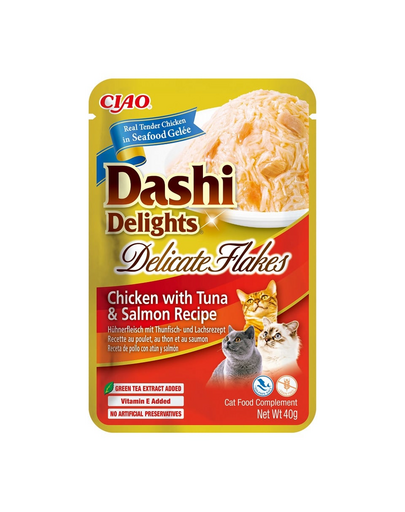 INABA Cat Dashi Delights Delicate Flakes Csirke, tonhal és lazac 40g