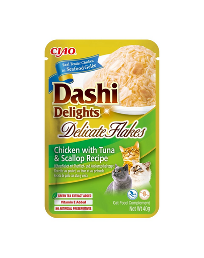 INABA Cat Dashi Delights Delicate Flakes Csirke, tonhal és fésűkagyló 40g