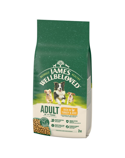 JAMES WELLBELOVED Adult 2 kg bárányhúsban és rizsben gazdag teljes értékű szárazeledel 1-7 éves korú felnőtt kutyáknak