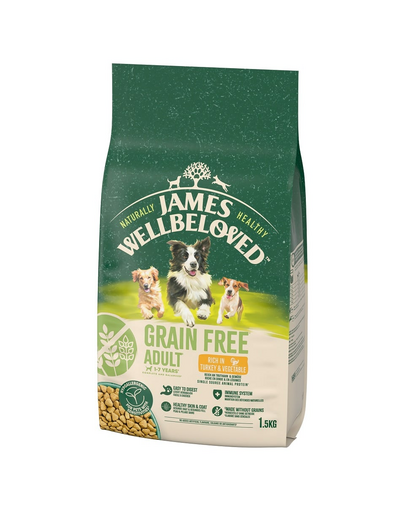 JAMES WELLBELOVED Adult 1,5 kg száraz teljes értékű eledel 1-7 éves kutyáknak pulykában és zöldségekben gazdag pulykatáp