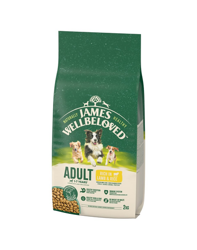 JAMES WELLBELOVED Adult 2 kg bárányhúsban és rizsben gazdag teljes értékű szárazeledel 1-7 éves felnőtt kutyáknak
