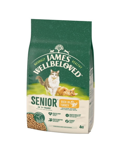 JAMES WELLBELOVED Senior 4 kg pulykában gazdag száraz teljes értékű eledel idősebb macskáknak >7 éves korban