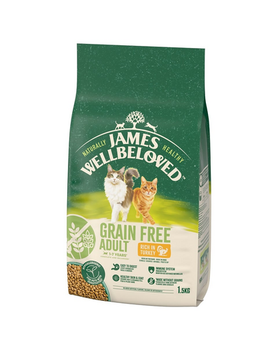 JAMES WELLBELOVED Adult 1,5 kg gabonamentes száraz teljes értékű eledel felnőtt macskáknak 1-7 éves korig pulykában gazdagon