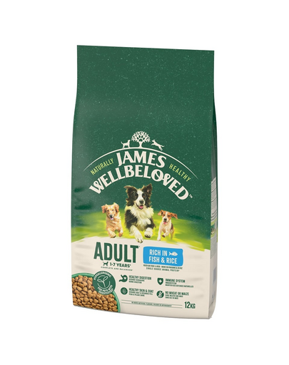 JAMES WELLBELOVED Adult 12 kg halban és rizsben gazdag száraz teljes értékű eledel 1-7 éves felnőtt kutyáknak