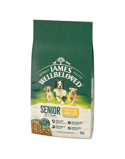 JAMES WELLBELOVED Senior 12 kg bárányhúsban és rizsben gazdag teljes értékű szárazeledel idősebb, >7 éves kutyáknak