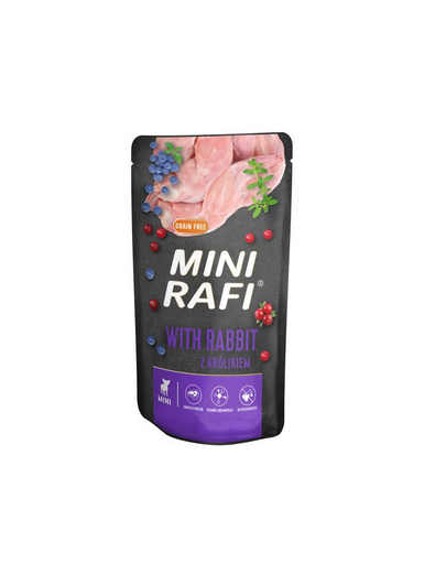 RAFI Mini nedves eledel nyúllal, áfonyával és tőzegáfonyával kis fajtáknak 150g