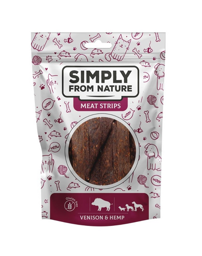 SIMPLY FROM NATURE Meat Strips Húscsíkok vadhússal és kenderrel kutyáknak 80 g