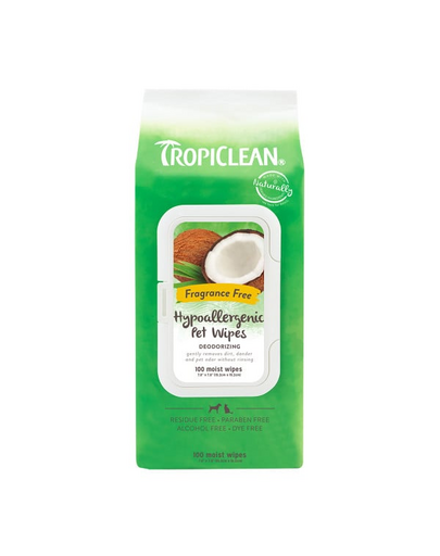 TROPICLEAN Hypoallergenic Wipes 100 pcs hipoallergén törlőkendők érzékeny bőrű kutyák és macskák számára
