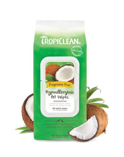 TROPICLEAN Hypoallergenic Wipes 100 pcs hipoallergén törlőkendők érzékeny bőrű kutyák és macskák számára