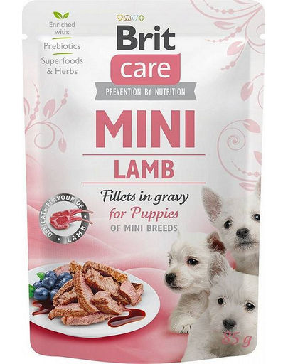 BRIT CARE Mini Puppy Pouch Lamb 85g bárányhússal kis fajtájú kölyökkutyáknak
