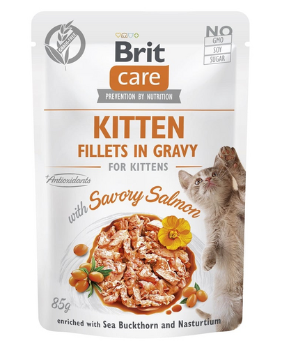 BRIT CARE Fillets in Gravy Pouch Kitten Savory Salmon 24x85g lazaccal a cicáknak