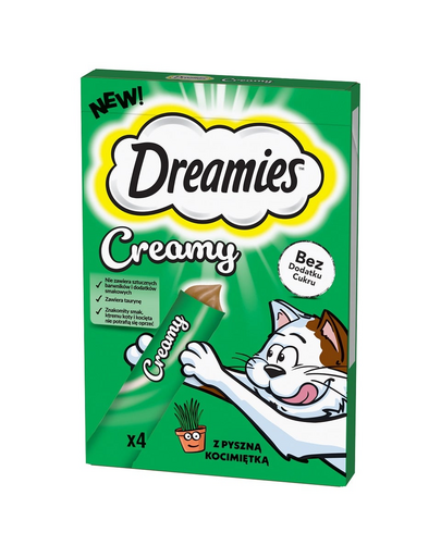 DREAMIES Creamy kiegészítő eledel ízletes macskamentával macskáknak 4x10 g