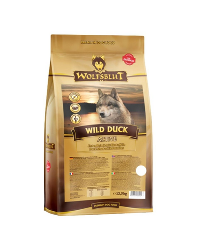 WOLFSBLUT Wild Duck Active szárazeledel aktív kutyáknak kacsával és burgonyával 12,5 kg
