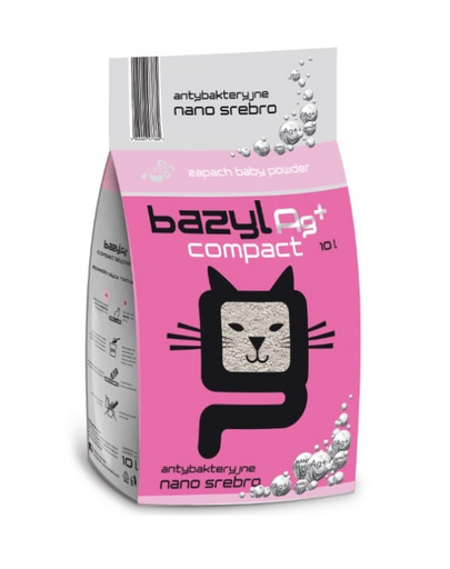 BAZYL Ag+ Compact Baby Powder 10 L żwirek bentonitowy z nano srebrem o zapachu baby powder dla kota