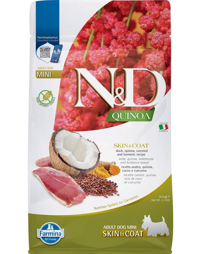 FARMINA N&D Quinoa Mini Skin and Coat 800g kacsával és kókusszal