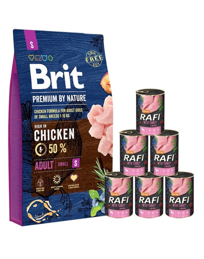 BRIT Premium By Nature Adult Small S 8 kg + nedves eledel pulykával 6x400 g