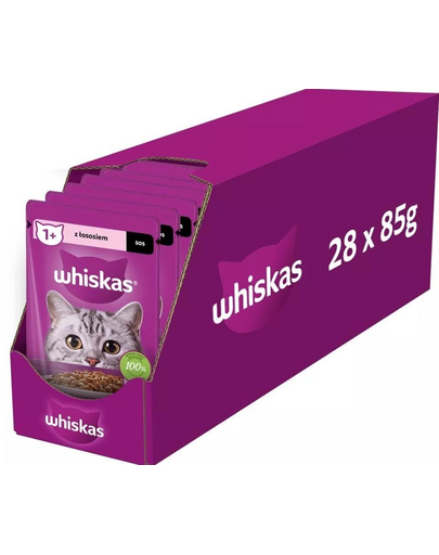 WHISKAS Adult tasak 28x85g nedves macskaeledel lazacos szósszal felnőtt macskák számára