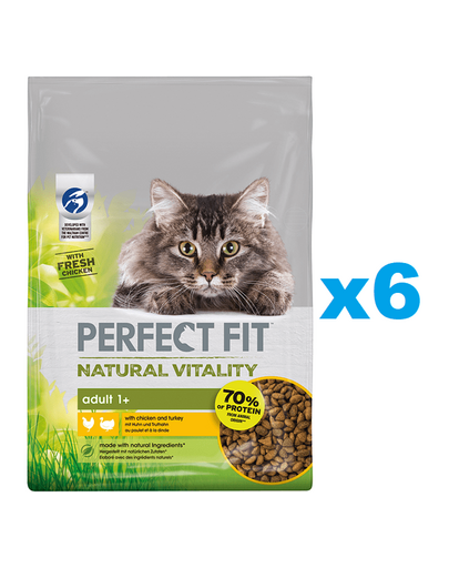 PERFECT FIT Natural Vitality 1+ száraz teljes értékű eledel felnőtt macskáknak csirkével és pulykával 6x650 g
