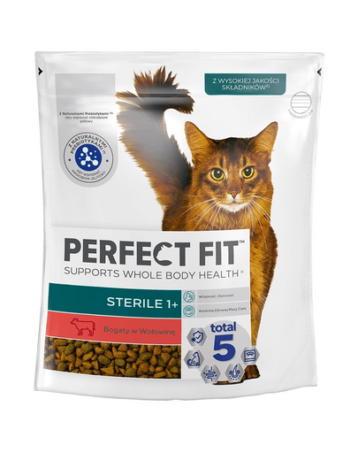 PERFECT FIT (Sterile 1+) 750g marhahúsban gazdag teljes értékű szárazeledel felnőtt macskák számára