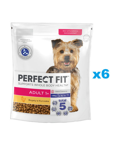 PERFECT FIT Adult (1+év) csirkében gazdag száraz teljes értékű eledel felnőtt, kistestű kutyafajták számára 6x825g