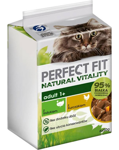 PERFECT FIT Natural Vitality tasakok 6x50 g teljes értékű nedves eledel felnőtt macskáknak ivartalanítás után is pulyka- és csirkemártással