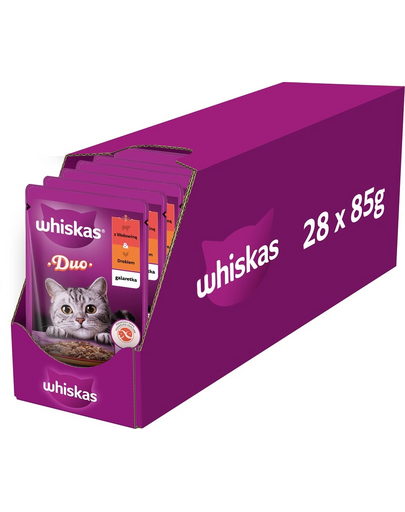 WHISKAS Adult tasak 28x85 g felnőtt macskaeledel zselében marhahússal és baromfival