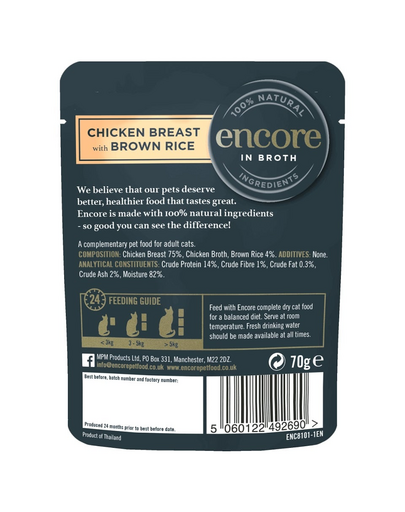 ENCORE Cat csirke barna rizzsel húslevesben macskáknak 16x70g