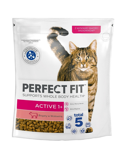 PERFECT FIT (Active 1+) 750g marhahúsban gazdag teljes értékű szárazeledel felnőtt macskák számára