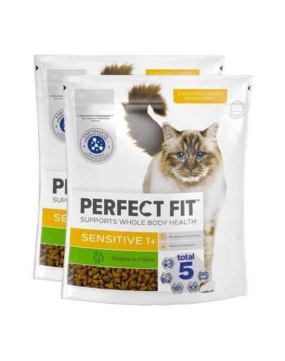 PERFECT FIT (Sensitive 1+) 2x750 g száraz teljes értékű eledel felnőtt macskáknak csirkével és pulykával