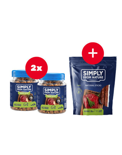 SIMPLY FROM NATURE Smart Bites Edzőfalatok vaddisznóhússal kutyáknak 2 x 130 g + INGYEN jutalomfalat!