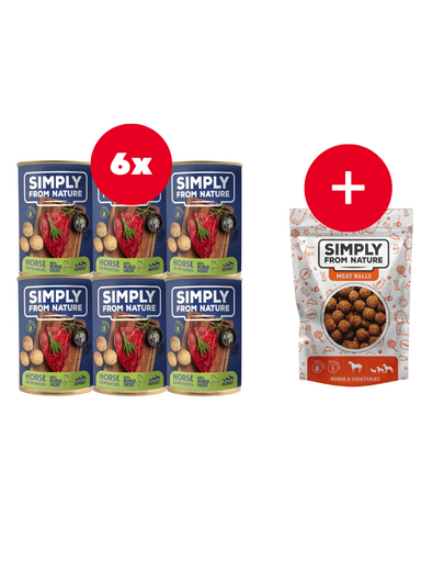 SIMPLY FROM NATURE Nedves kutyaeledel – Lóhús burgonyával 6 x 400 g + INGYENES snack