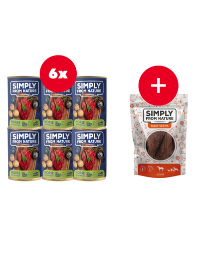 SIMPLY FROM NATURE Nedves kutyaeledel Lóhús lenmaggal 6 x 400 g + INGYEN jutalomfalat!