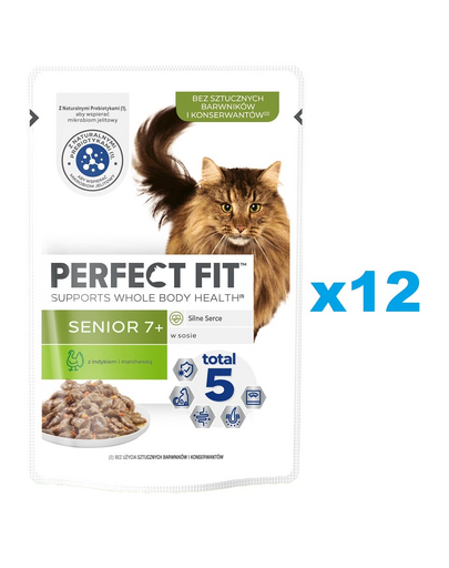 PERFECT FIT Senior 7+ 12x85 g teljes értékű nedves eledel idős macskáknak pulykával és sárgarépával mártásban