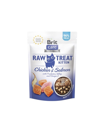BRIT Care Raw Treat Freeze Dried Kitten 40 g liofilizált csemege Csirke és lazac probiotikumokkal kiscicáknak
