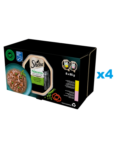 SHEBA Nature’s Collection Mix Selection 32x85 g nedves teljes értékű eledel felnőtt macskáknak mártással, csirke, lazac darabokkal
