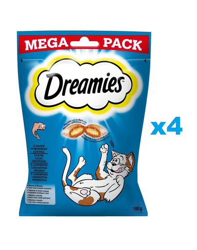 DREAMIES Mega Pack 4x180 g Finom lazac ízű macskaeledel