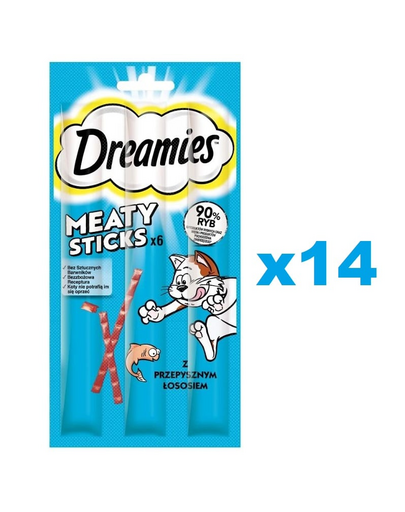 DREAMIES Meaty Sticks Finom lazacos rudacskák felnőtt macskáknak 14x30 g