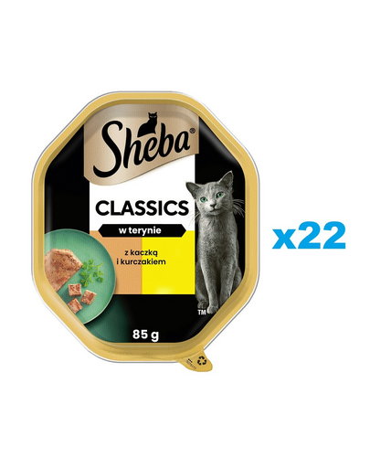 SHEBA Classics 22x85 g nedves teljes értékű eledel felnőtt macskáknak kacsával és csirkével terrine-ben
