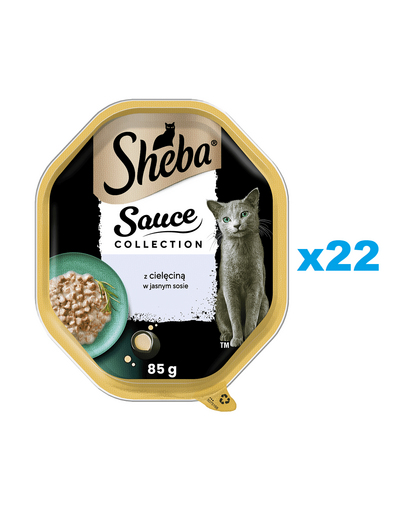 SHEBA Sauce Collection 22x85 g nedves teljes értékű eledel felnőtt macskáknak, borjúhússal, mártásban, felvágva