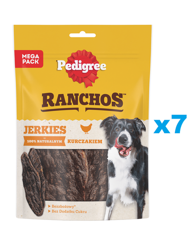 PEDIGREE Ranchos Jerkies 7x180g Gabonamentes kiegészítő takarmány felnőtt kutyáknak csirkehússal