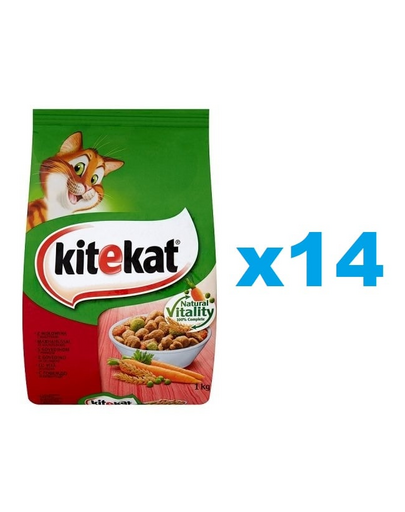 KITEKAT száraz macskaeledel marhahússal és zöldségekkel 14x300g